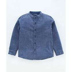 Pine Kids Denim Enzyme Washed Full Band Collar Shirt - Blue