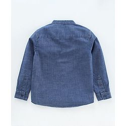 Pine Kids Denim Enzyme Washed Full Band Collar Shirt - Blue