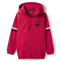 Pine Kids Cotton Knit Full Sleeves Hooded Sweatjacket   with Mountain Embroidery - Red