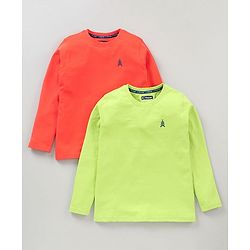 Pine Kids Full Sleeves Biowashed T-shirt Pack of 2 - Green Orange