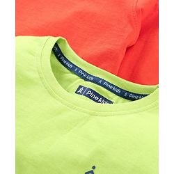 Pine Kids Full Sleeves Biowashed T-shirt Pack of 2 - Green Orange