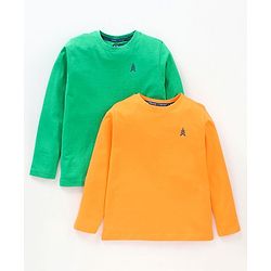 Pine Kids Full Sleeves Biowashed T-shirt Pack of 2 - Green Orange