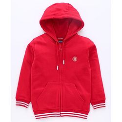 Pine Kids Full Sleeves Bio Wash Hooded Sweat Jacket - Red