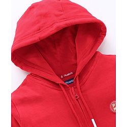 Pine Kids Full Sleeves Bio Wash Hooded Sweat Jacket - Red