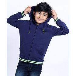 Pine Kids Full Sleeves Front Open Sweatshirt Logo Badge - Blue