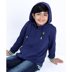 Pine Kids Full Sleeves Front Open Sweatshirt Logo Badge - Blue
