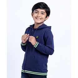 Pine Kids Full Sleeves Front Open Sweatshirt Logo Badge - Blue