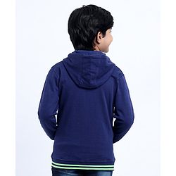 Pine Kids Full Sleeves Front Open Sweatshirt Logo Badge - Blue
