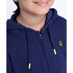 Pine Kids Full Sleeves Front Open Sweatshirt Logo Badge - Blue