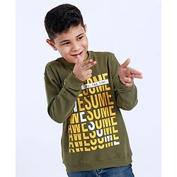 Pine Kids Full Sleeves Sweatshirt Text Print - Green