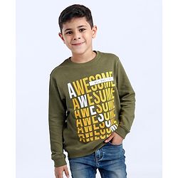 Pine Kids Full Sleeves Sweatshirt Text Print - Green