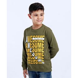 Pine Kids Full Sleeves Sweatshirt Text Print - Green