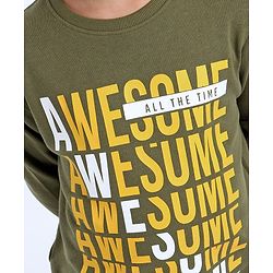 Pine Kids Full Sleeves Sweatshirt Text Print - Green