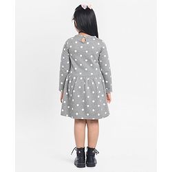 Pine Kids Full Sleeves Biowash Polka Dot Frock Current Mood Print - Grey