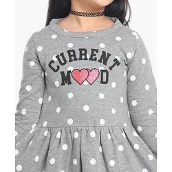 Pine Kids Full Sleeves Biowash Polka Dot Frock Current Mood Print - Grey