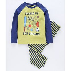 Pine Kids Full Sleeves Bio Wash Night Suit Sports Print - Green Blue