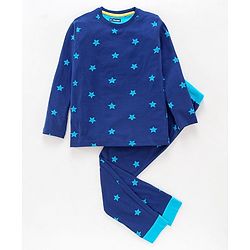 Pine Kids Full Sleeves Biowash Printed Night Suit - Blue