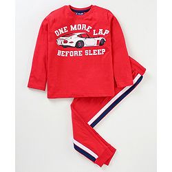 Pine Kids Full Sleeves Biowash Printed Night Suit - Red