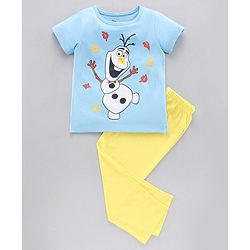 Pine Kids Half Sleeves T-Shirt & Capri Cartoon Graphic - Blue & Yellow