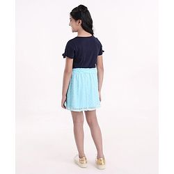 Pine Kids Half Sleeves Top & Skirt Set Text Print - Blue