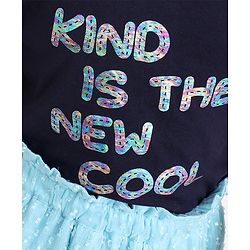 Pine Kids Half Sleeves Top & Skirt Set Text Print - Blue