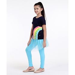 Pine Kids Half Sleeves Tee and Skeggings Set Rainbow Print - Blue
