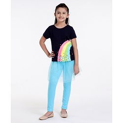 Pine Kids Half Sleeves Tee and Skeggings Set Rainbow Print - Blue