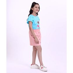 Pine Kids Half Sleeves Top & Skirt Cartoon Graphic - Pink & Blue