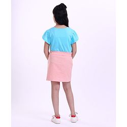 Pine Kids Half Sleeves Top & Skirt Cartoon Graphic - Pink & Blue