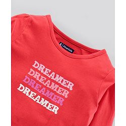 Pine Kids Biowashed Full Sleeves Top & Pyjama Pants Set Dreamer Print - Red