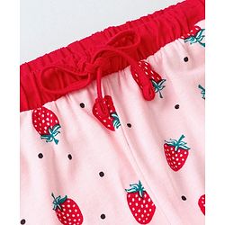 Pine Kids Biowashed Half Sleeves Top & Pyjama Pants Set Strawberry Print - Pink
