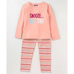 Pine Kids Biowashed Full Sleeves Top & Pyjama Pants Set Heart Print - Multicolour