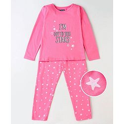 Pine Kids Biowashed Full Sleeves Top and Pyjama Pants Set Star Print - Pink