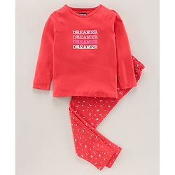 Pine Kids Biowashed Full Sleeves Top & Pyjama Pants Set Text Print - Multicolour