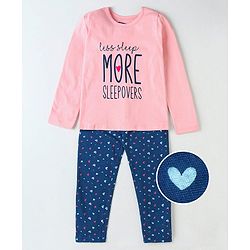 Pine Kids Biowashed Full Sleeves Top & Pyjama Pants Set Text Print - Pink Blue