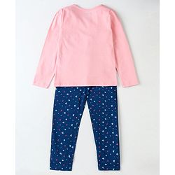 Pine Kids Biowashed Full Sleeves Top & Pyjama Pants Set Text Print - Pink Blue