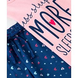 Pine Kids Biowashed Full Sleeves Top & Pyjama Pants Set Text Print - Pink Blue