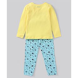 Pine Kids Biowashed Full Sleeves Top and Pyjama Pants Set Star Print - Blue Yellow