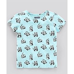 Pine Kids Biowashed Half Sleeves Top & Pyjama Pants Set Panda Print- Blue