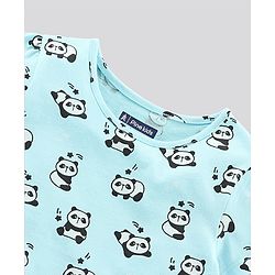 Pine Kids Biowashed Half Sleeves Top & Pyjama Pants Set Panda Print- Blue