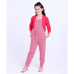 Pine Kids Full Length Printed Bio Washed Jumpsuit - Lychee
