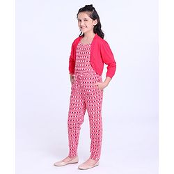 Pine Kids Full Length Printed Bio Washed Jumpsuit - Lychee