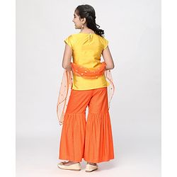 Pine Kids Half Sleeves Embroidered Top with Sharara and Dupatta - Orange Yellow