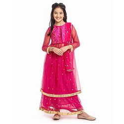 Pine Kids Embroidered Choli Lehenga Set with Dupatta - Pink