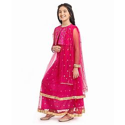 Pine Kids Embroidered Choli Lehenga Set with Dupatta - Pink