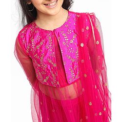 Pine Kids Embroidered Choli Lehenga Set with Dupatta - Pink