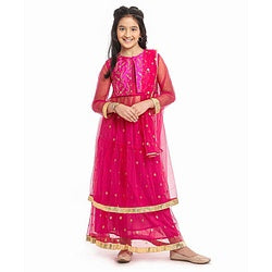 Pine Kids Embroidered Choli Lehenga Set with Dupatta - Pink