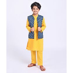 Pine Kids Full Sleeves Kurta & Pyjama with Printed Bandhani - Yellow