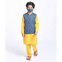 Pine Kids Full Sleeves Kurta & Pyjama with Printed Bandhani - Yellow