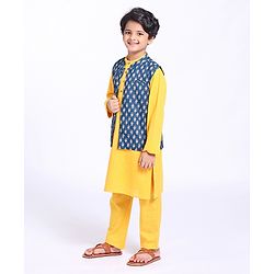 Pine Kids Full Sleeves Kurta & Pyjama with Printed Bandhani - Yellow